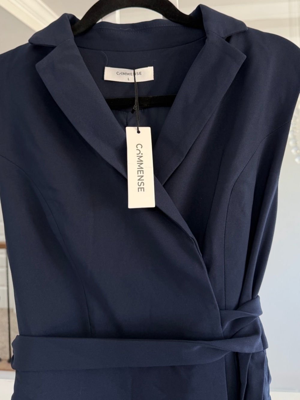 Commense Belted Navy Pleated Blazer Dress - Picture 6 of 8